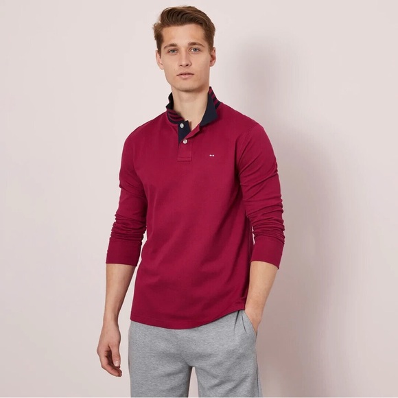 Bordeaux Long-sleeved Polo with Oval Badge - Picture 1 of 2